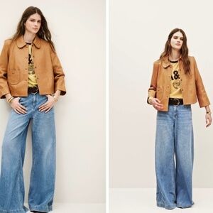 Bilos short leather jacket by ba&sh in caramel bubble leather, size small